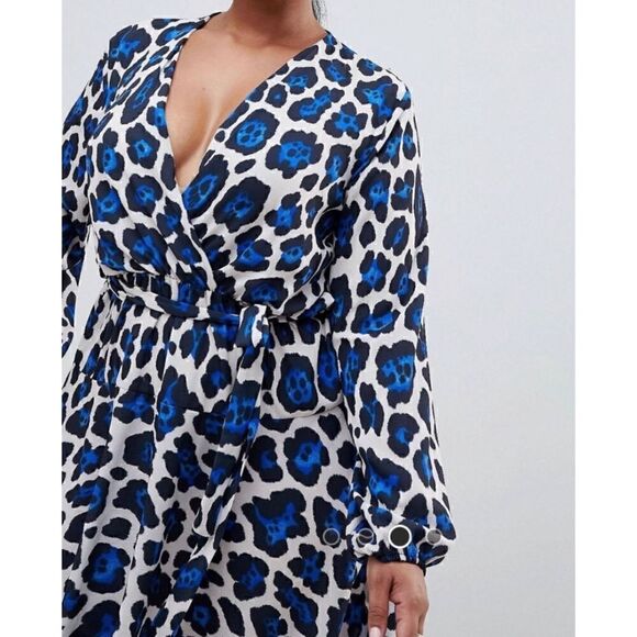 ASOS John Zack Long Sleeve Wrap Tie Waist Dress in Leopard Size 8 - Picture 2 of 15
